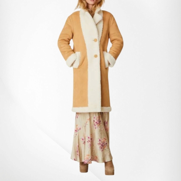 LoveShackFancy Arlington Suede Paneled Faux Shearling Coat - Picture 2 of 10